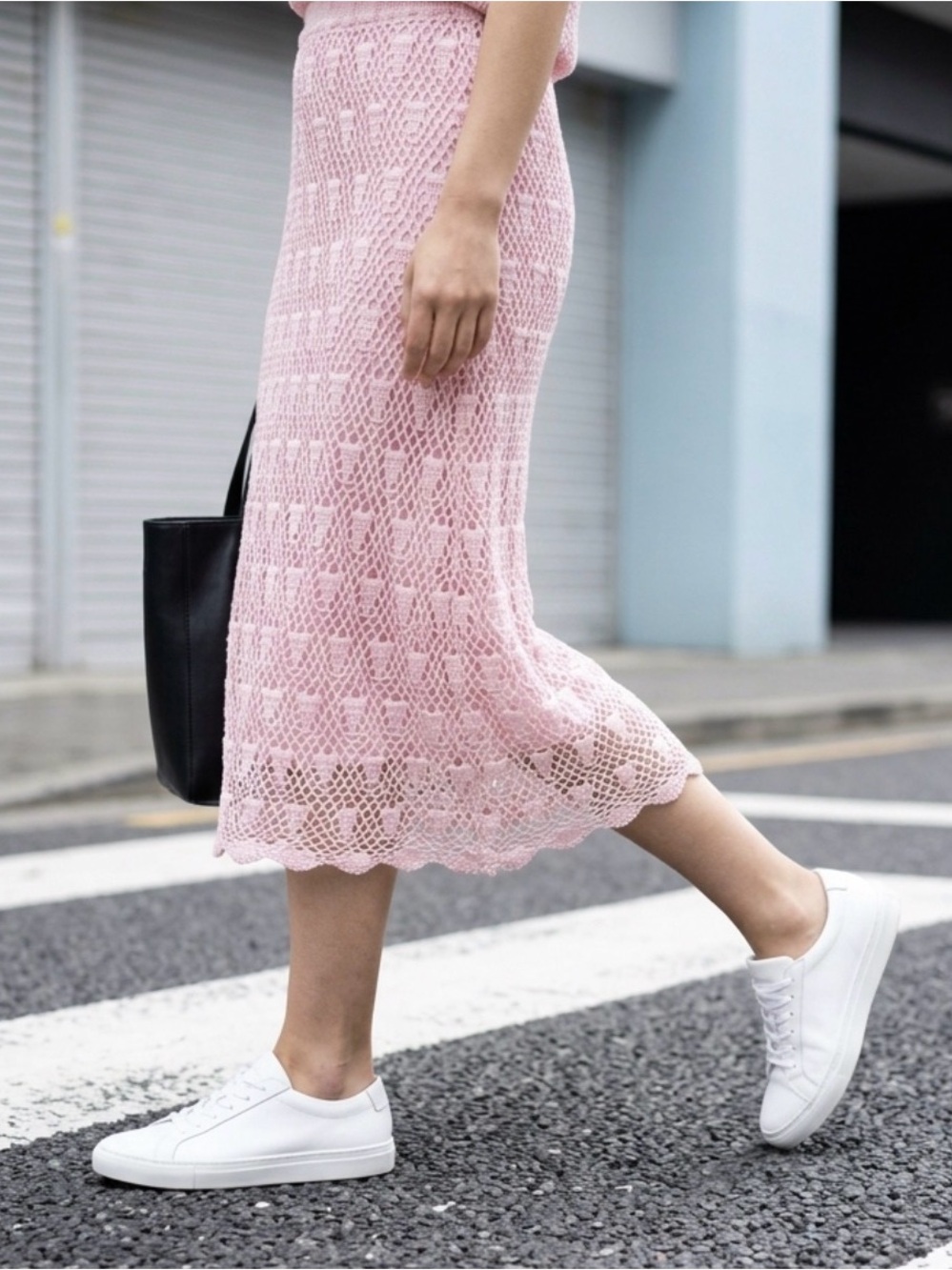 Elegant Vintage  Party Contemporary Pink Crochet  midi skirt